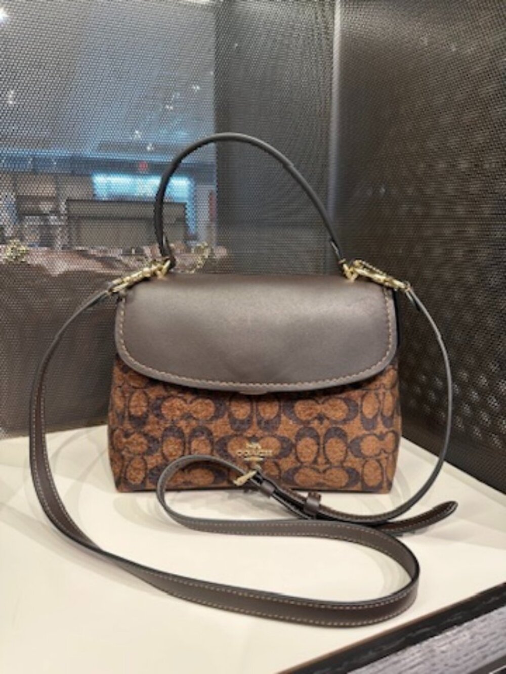 NWT Coach CDB08 Emory TopHandle Bag In Signature Chenille Gold/Truffle Crossbody